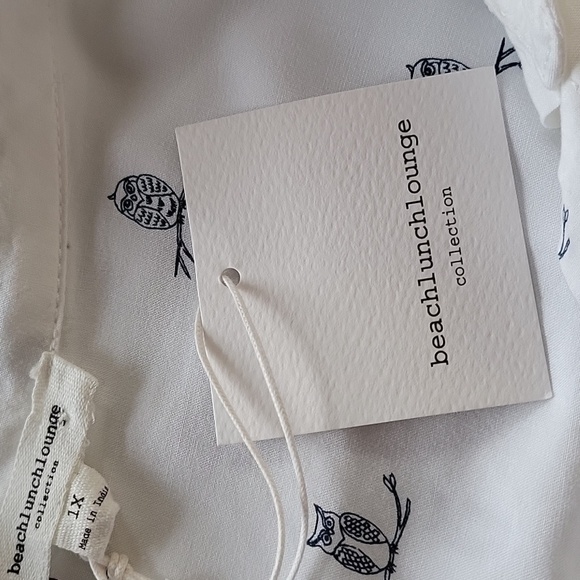 Beachlunchlounge Owl Print Button Down White/Navy Size 1X NWT - Picture 12 of 14